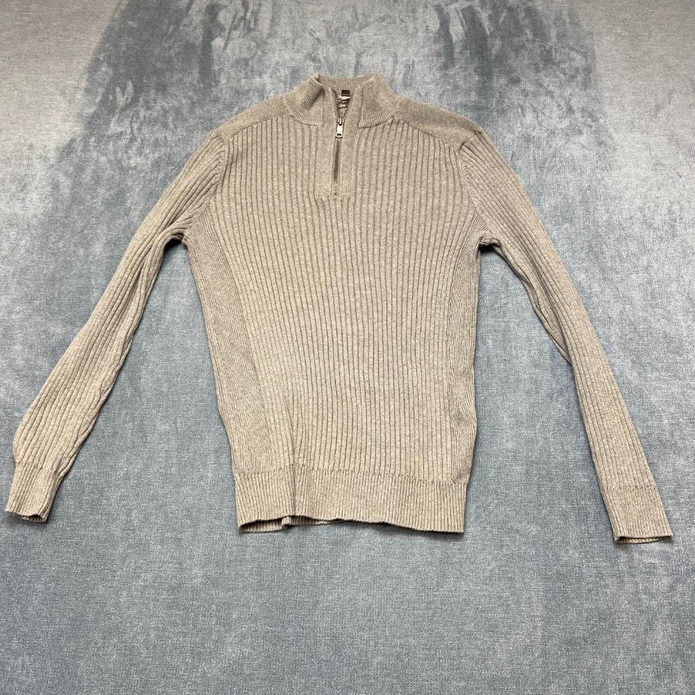 Express Sweater Womens Medium Gray Cotton Ribbed Knit Streetwear Quarter Zip